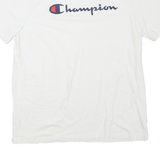 CHAMPION Mens White Cotton Blend T-Shirt L Short Sleeve Crew Neck Logo Print