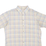 Mens White & Blue Check Cotton Blend Shirt XL Summer Casual Short Sleeve