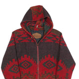 WOOLRICH Womens Red & Brown Geometric Hooded Zip Jacket S Woven Pattern Warm