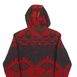 WOOLRICH Womens Red & Brown Geometric Hooded Zip Jacket S Woven Pattern Warm