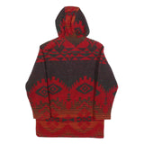 WOOLRICH Womens Red & Brown Geometric Hooded Zip Jacket S Woven Pattern Warm