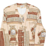 MISS MARILYN Womens Cream & Brown Wool Patterned Button Jacket M Wool