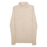 Womens Beige Plain High Neck Basic Knit Jumper XS Soft Lightweight Stylish