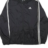 ADIDAS Mens Black Zip Hooded Track Jacket L Polyester Blend Plain Sportswear
