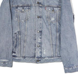 LEVI'S Mens Blue Denim Jacket L Cotton Distressed Button Closure Classic