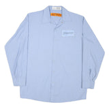 RED KAP Mens Blue Work Shirt L Logo Button-Up Long Sleeve Durable Cotton Blend