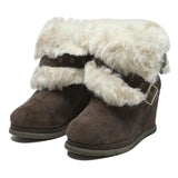 CAT Womens Wedge Ankle Boots Brown Leather UK 3 Fur Trim Buckle Detail