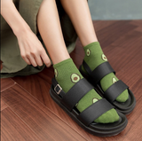 Anyfootwear 5 Pairs One Size 5-9 Green Spring Summer Cotton Avocado Design Breathable Ankle Socks Casual School Girl Socks For Women