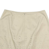 DKNY Womens Beige Cotton Mini Skirt Eyelet Embroidered Floral Scalloped Hem S