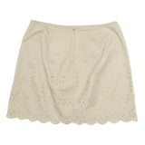 DKNY Womens Beige Cotton Mini Skirt Eyelet Embroidered Floral Scalloped Hem S