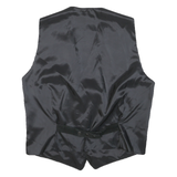 Mens Black Wax Leather Waistcoat Tailored Fit M Button Closure Plain