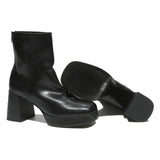 CHARLES & KEITH Womens Leather Black Platform Ankle Boots UK 4 Stylish