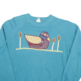 Womens Blue Sweatshirt L Cotton Blend Pullover Duck Motif Casual