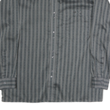SCHILD Mens Grey & White Stripe Cotton Blend Shirt L Button Collar Long Sleeve