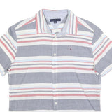 TOMMY HILFIGER Mens Blue & Red Striped Shirt M Cotton Blend Casual Summer