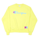 CHAMPION Mens Yellow Pullover Sweatshirt M Cotton Blend Classic Logo Casual