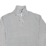 EASY WAY Mens Grey & White Striped Pullover Sweatshirt L Lace Up Neck Casual