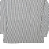 EASY WAY Mens Grey & White Striped Pullover Sweatshirt L Lace Up Neck Casual