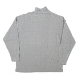 EASY WAY Mens Grey & White Striped Pullover Sweatshirt L Lace Up Neck Casual