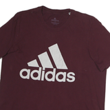 ADIDAS Mens Maroon Cotton Graphic T-Shirt L Short Sleeve Crew Neck Logo Print