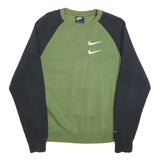 NIKE Mens Green & Black Crew Neck S Cotton Blend Sweatshirt Double Swoosh Logo