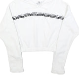 ADIDAS Womens White Cotton Blend Pullover Hoodie UK 10 Cropped Logo Tape