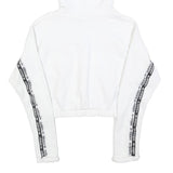 ADIDAS Womens White Cotton Blend Pullover Hoodie UK 10 Cropped Logo Tape