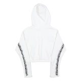 ADIDAS Womens White Cotton Blend Pullover Hoodie UK 10 Cropped Logo Tape