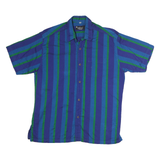 KELANI Mens Blue & Green Stripe Shirt L Cotton Casual Short Sleeve Button