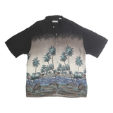 HOLLIS RIVER Mens Black & Taupe Rayon XL Hawaiian Shirt Tropical Palm Print