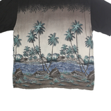 HOLLIS RIVER Mens Black & Taupe Rayon XL Hawaiian Shirt Tropical Palm Print