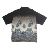 HOLLIS RIVER Mens Black & Taupe Rayon XL Hawaiian Shirt Tropical Palm Print