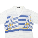 JACK GORDON Mens White & Blue Nautical Sailing Print Cotton Blend Shirt L Casual