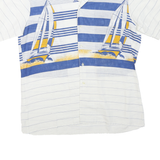 JACK GORDON Mens White & Blue Nautical Sailing Print Cotton Blend Shirt L Casual