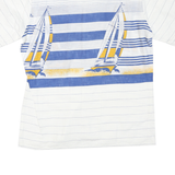 JACK GORDON Mens White & Blue Nautical Sailing Print Cotton Blend Shirt L Casual