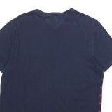 TOMMY HILFIGER Mens Navy & Red Striped T-Shirt M Short Sleeve Crew Neck Casual