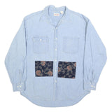 GAP Mens Light Blue Cotton Shirt L Floral Patchwork Casual Button Down