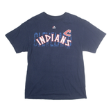 MAJESTIC Mens Blue Cleveland Indians Graphic T-Shirt L Short Sleeve Crew Neck