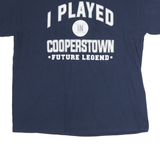 Mens Navy Blue Cotton Graphic T-Shirt L Short Sleeve Crew Neck Cooperstown
