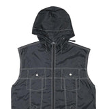 KEEP FUN Mens Black Sleeveless Hooded Jacket L Polyester Blend Logo Streetwear