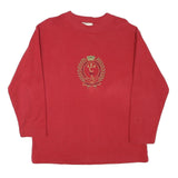 CLAIRE Womens Red Sweatshirt Crew Neck M Embroidered Crest Pullover Cotton Blend