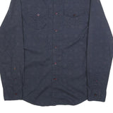 GUESS Mens Blue Patterned Shirt S Casual Cotton Long Sleeve Button
