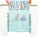 Mens Blue & White Graphic Polyester Zip Jacket XXS Sports Cycling Retro