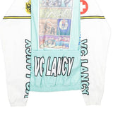 Mens Blue & White Graphic Polyester Zip Jacket XXS Sports Cycling Retro