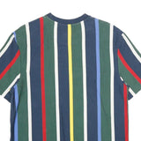 KARL KANI Mens Blue Green Red Yellow Striped Graphic T-Shirt S Short Sleeve Crew