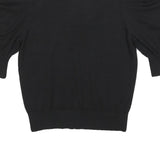 DKNY Womens Black Plain Jumper V-Neck Basic Knit L Puff Sleeve Stylish