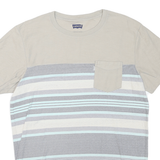 LEVI'S Mens Beige & Blue Stripe T-Shirt L Short Sleeve Crew Neck Casual Cotton