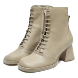 CHARLES & KEITH Womens Lace-Up Ankle Boots Beige Leather UK 2 Stylish