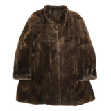 Womens Brown Synthetic Faux Fur Button Jacket L Plush Warm Winter