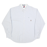 TOMMY HILFIGER Mens Blue & White Striped Shirt XL Classic Button-Down Cotton